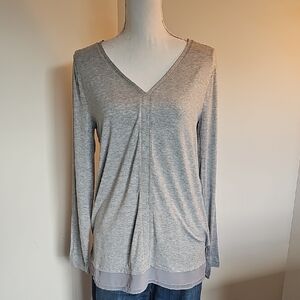 White House Black Market Light Gray V-Neck Blouse